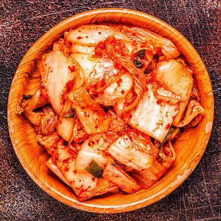 Kimchi cabbage. Korean traditional food. Top view.の写真素材