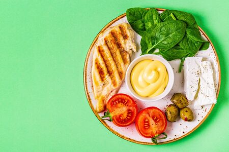 Ketogenic diet food, healthy meal concept, top view, copy space.の写真素材