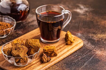 Chaga tea - a strong antioxidant, boosts immune system, has detox quality, improves digestive.の写真素材