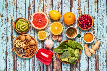 Foods that boost the Immune System, top view.の写真素材