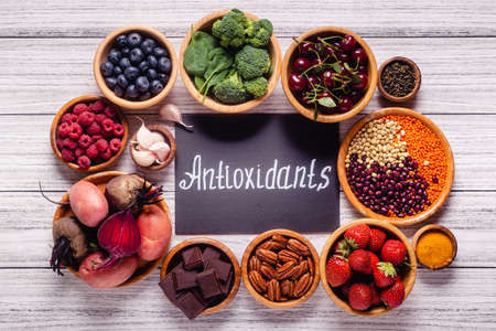 Healthy foods high in antioxidants, top view.の写真素材
