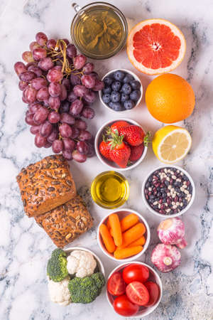 Foods that could lower risk of cancer, top view.の写真素材