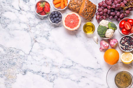 Foods that could lower risk of cancer, top view.の写真素材