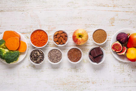 Products rich in fiber. Healthy diet food. Top view.の写真素材