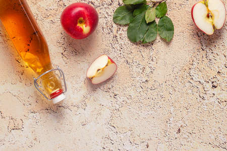 Apple cider vinegar or fermented fruit drink, top view.