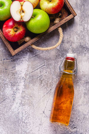 Apple cider vinegar or fermented fruit drink, top view.の写真素材