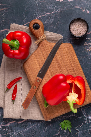 Vegetables and spices, healthy food preparation concept, top view.