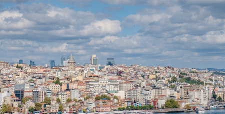 Istanbul cityscape in Turkey with Galata Tower, 14th-century city landmark in the middle.