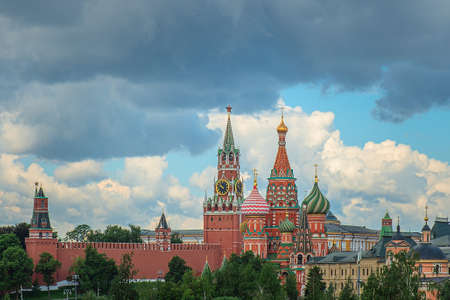 St. Basil's Cathedral and Kremlin Walls and Tower in Red square. Moscow, Russia.の写真素材