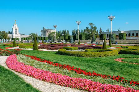 Flower bed in VDNH park, Moscow, Russia.のeditorial素材