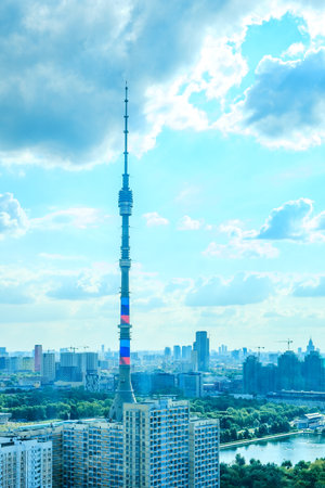 Ostankino TV Tower and beautiful Moscow panorama.