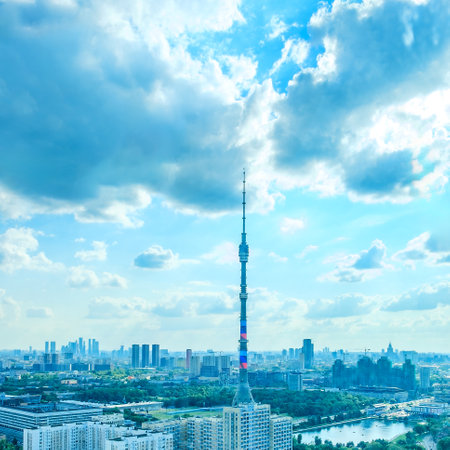 Ostankino TV Tower and beautiful Moscow panorama.のeditorial素材