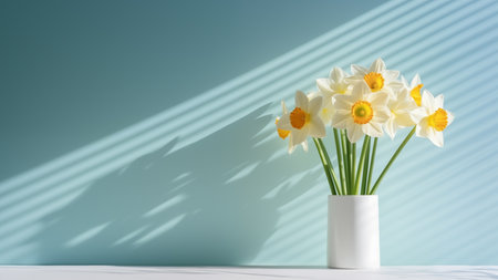 Bouquet of daffodils in a white vaseの素材