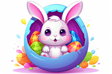 Cute Easter bunny in egg. Cartoon character Vector illustration.の素材
