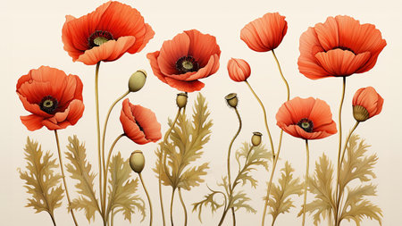 Colorful poppies on a white background. Watercolor illustration.の素材