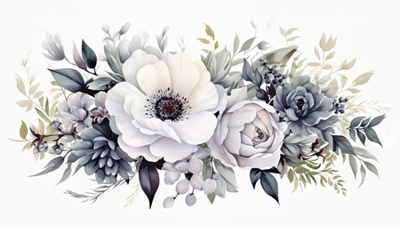 Beautiful watercolor floral bouquet with white flowers.の素材