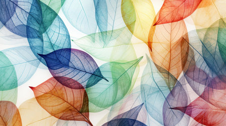 Colorful leaves on white background. Flat lay, top view, copy space.の素材