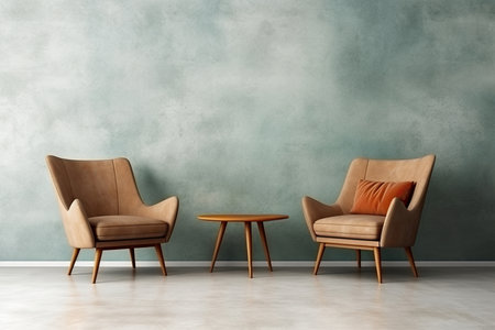 Modern living room interior with two beige armchairs.の素材