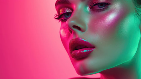 Fashion portrait of young beautiful woman with bright makeup. Studio shot.の素材