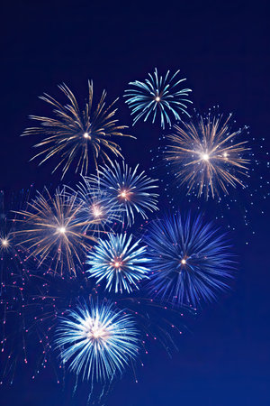 Colorful fireworks of various colors over night sky. Celebration concept.の素材
