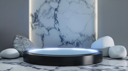 Minimal display podium with marble and stone background.の素材