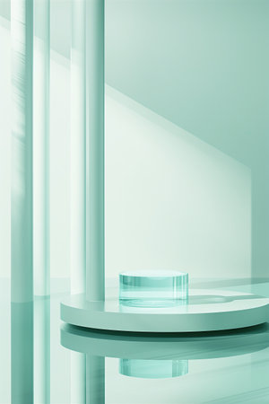 podium with green stripes in modern interiorの素材