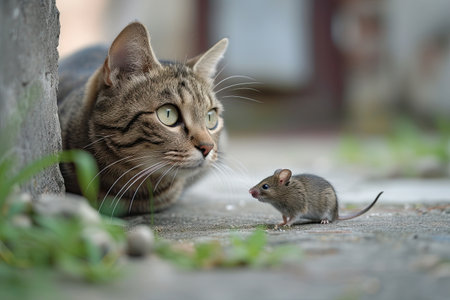 Cat and mouse on the street. Animal in the nature.の素材