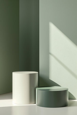 Minimal abstract scene with podiums on green background. Mock up for product displayの素材