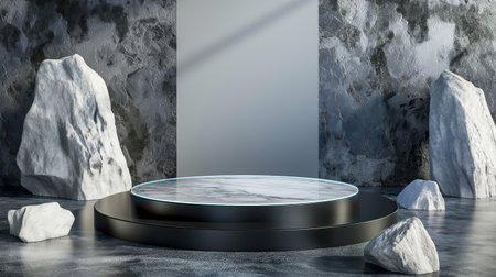 Minimal display podium with marble and stone background.の素材