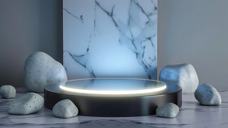 Minimal display podium with marble and stone background.の素材
