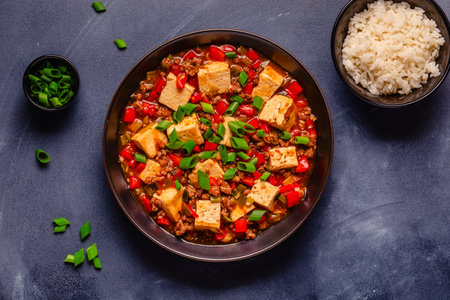 Mapo tofu (mapo doufu), tofu in spicy mincemeat sauce.の写真素材