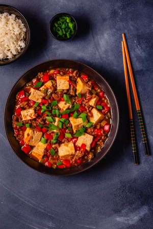 Mapo tofu (mapo doufu), tofu in spicy mincemeat sauce.の写真素材