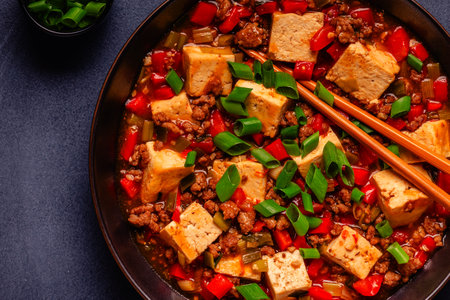 Mapo tofu (mapo doufu), tofu in spicy mincemeat sauce.の写真素材