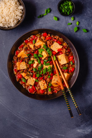 Mapo tofu (mapo doufu), tofu in spicy mincemeat sauce.の写真素材