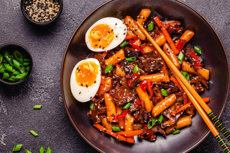 Tteokbokki ,Spicy Stir fried Rice Cake with beef and vegetables.の写真素材