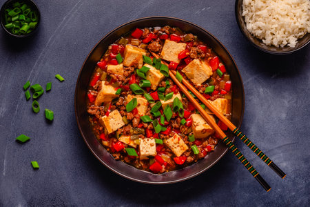 Mapo tofu (mapo doufu), tofu in spicy mincemeat sauce.の写真素材