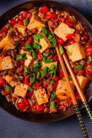 Mapo tofu (mapo doufu), tofu in spicy mincemeat sauce.の写真素材