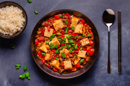 Mapo tofu (mapo doufu), tofu in spicy mincemeat sauce.の写真素材
