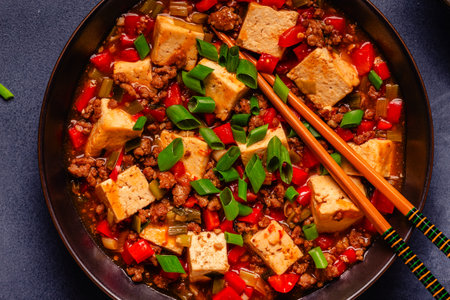 Mapo tofu (mapo doufu), tofu in spicy mincemeat sauce.の写真素材
