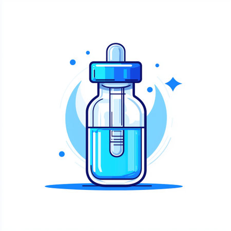 Clear blue dropper bottle designed for skincare products on a light blue backgroundの素材