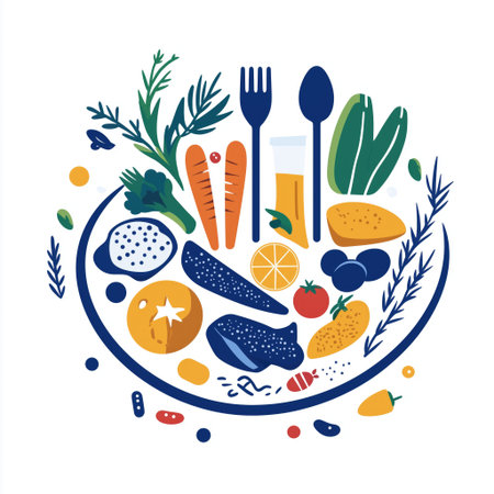 Colorful food illustration showing healthy ingredients.の素材