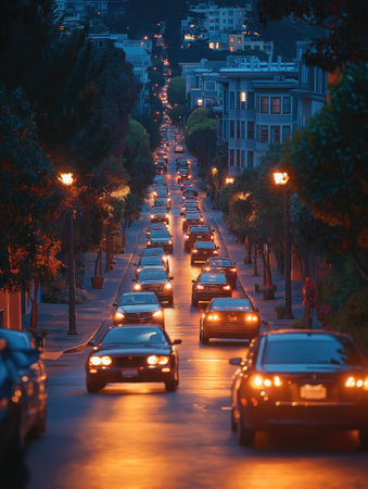 Night drive through a vibrant city street illuminated by colorful lights.の素材