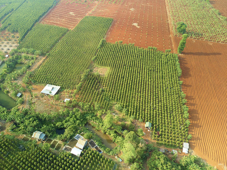 Aerial drone view of countryside cambodiaの写真素材