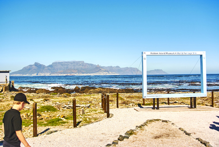 Robben Island (Afrikaans: Robbeneiland) island in Table Bay, west of the coast of Bloubergstrand, Cape Town, South Africa.のeditorial素材