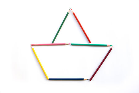 kid play pencil as boatの写真素材