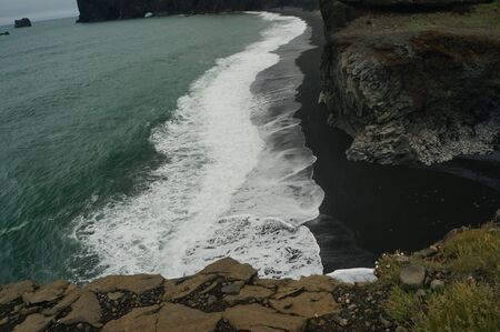 Beach closed to visitors due to dangerous waves Icelandの写真素材