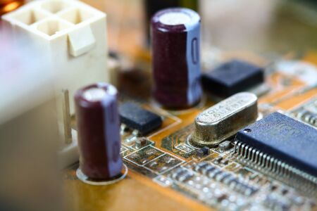 Closeup electronic circuit board dirty.