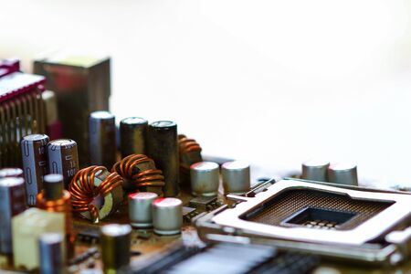 Closeup electronic circuit board dirty.