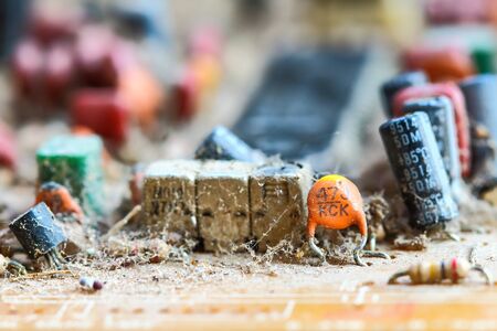 Closeup electronic circuit board background.の写真素材