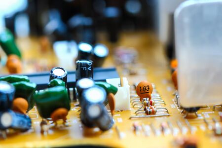 Closeup electronic circuit board background.の写真素材